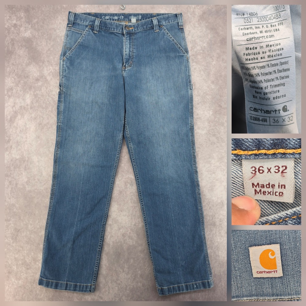 Carhartt Carpenter Jeans Mens 36x32 Relaxed Fit Blue Denim Work Pants Fits 36x31